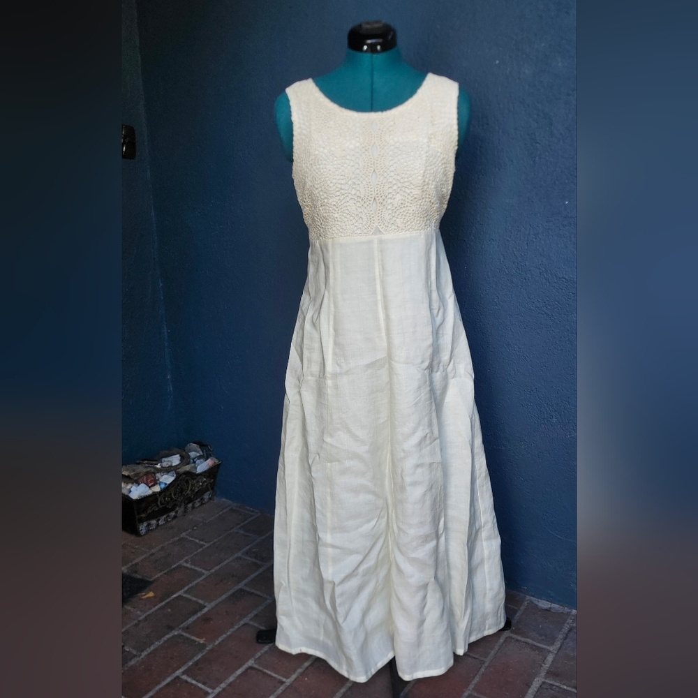 CaliCali 100% linen Crochet-Top Dress